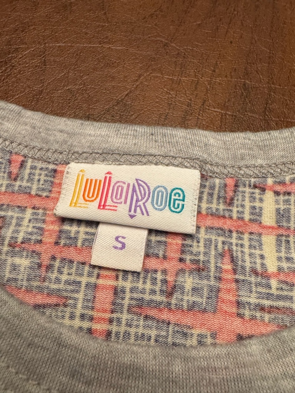 LuLaRoe Randy Raglan Tee - Red/Yellow Geometric Grid Print - Size Small - Picture 5 of 9